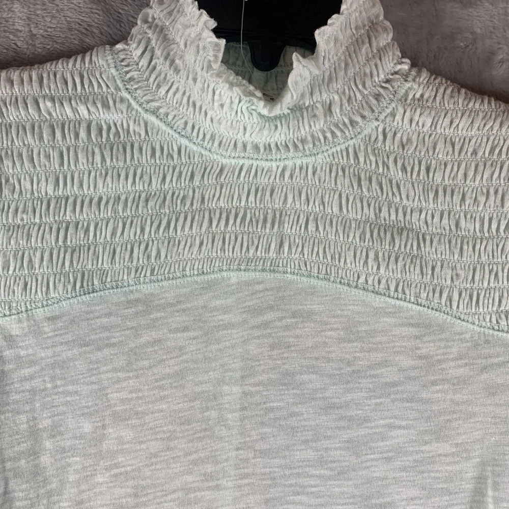 Free‎ People Women's Caroline Mock Neck Top XS Green Smocked Long Sleeve NWT